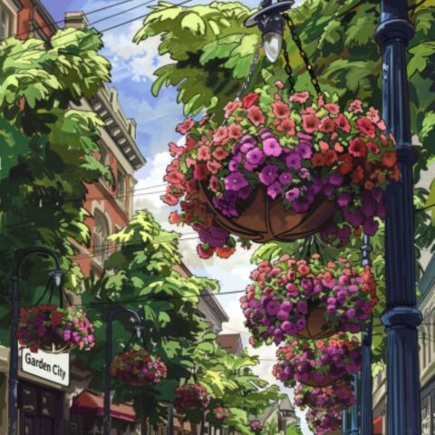 hanging flower baskets in Victoria