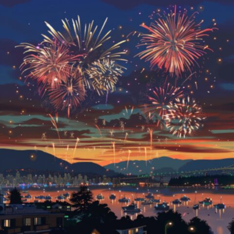 the English Bay Summer Fireworks in Vancouver.