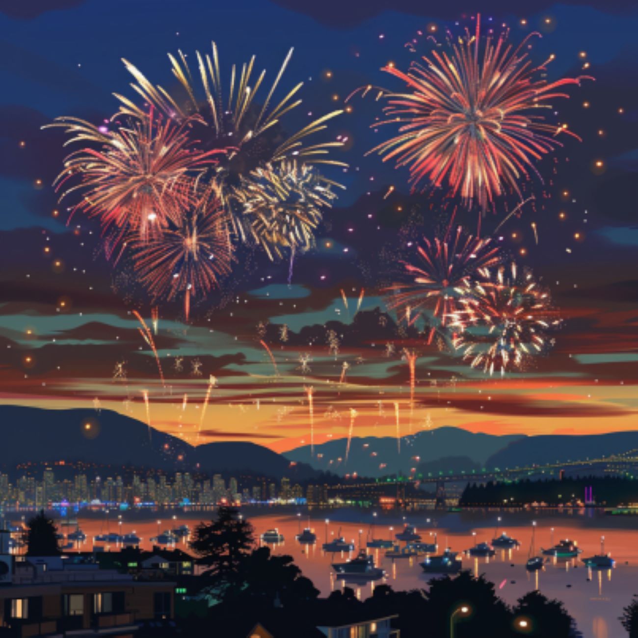 the English Bay Summer Fireworks in Vancouver.